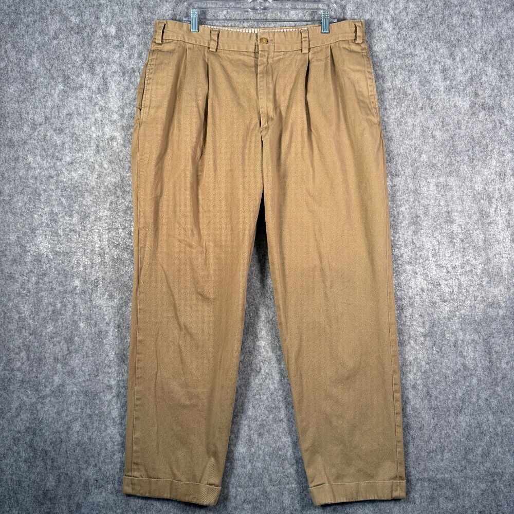 Bills Khakis Pants Mens 38x31 Brown Pleated Cotton Chinos USA